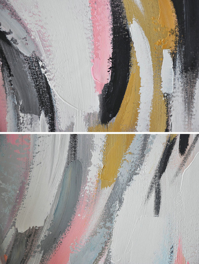 Large Contemporary Art Acrylic Painting,Oversized Square Palette Knife Abstract Floral Painting On Canvas,Abstract Art On Canvas, Modern Art,Pink,White,Grey,Black.etc